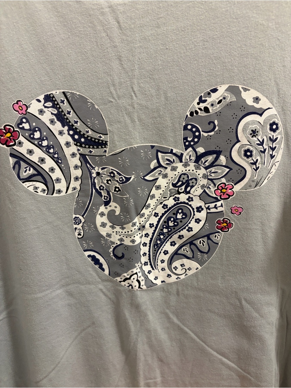 Disney Vera Bradley Light Gray Paisley Mickey Mouse Tee with Navy & Pink Accents - Picture 2 of 3